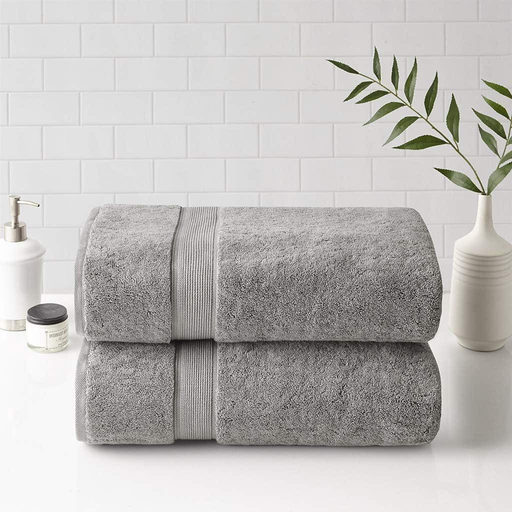 Madison Park 800GSM 100% Cotton Luxurious Bath Towel Set Highly Absorbent, Quick Dry, Hotel & Spa Quality for Bathroom, Bath Sheet 34" x 68", Silver 2 Piece