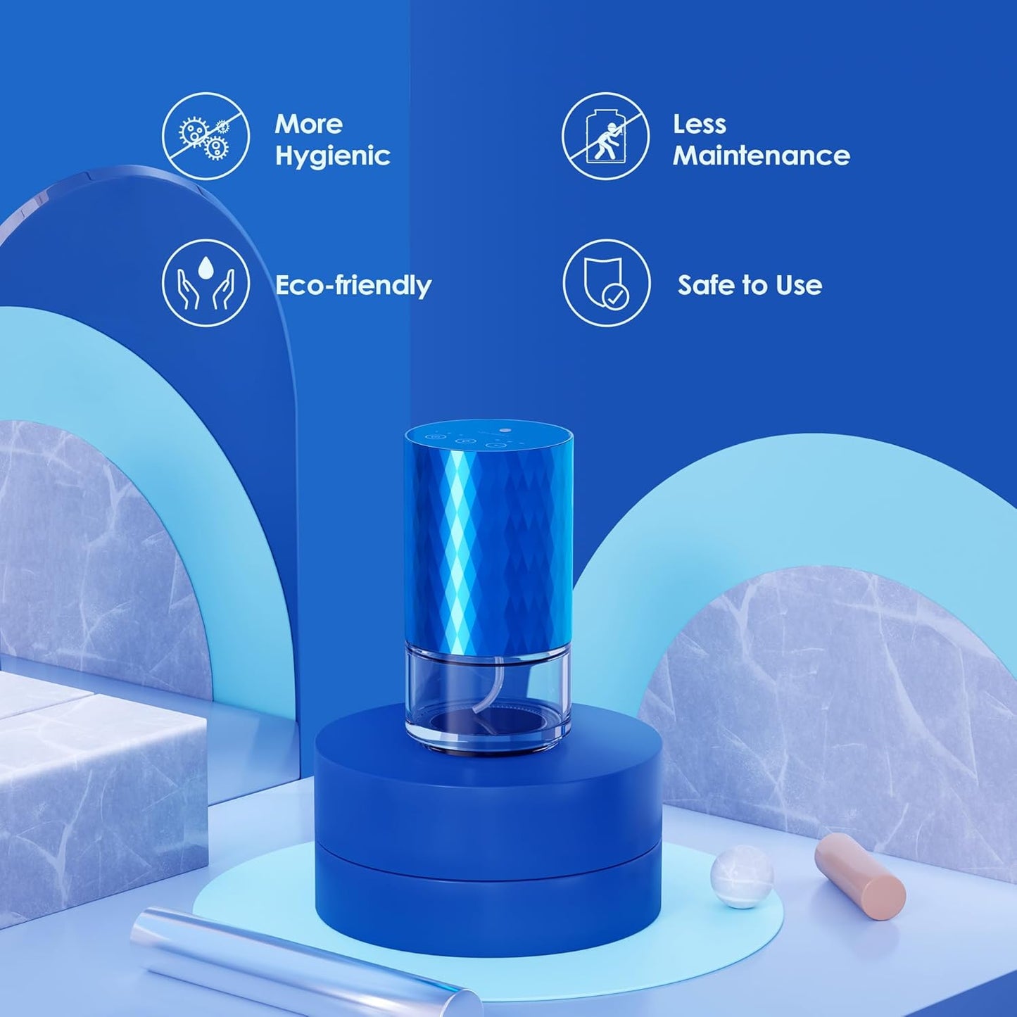 Airversa Waterless Diffuser Essential Oil 100ml Capacity Scent Air Machine for Home Aromatherapy Premium Metal Nebulizer Battery Operated 3 Mist Settings Timers Color Light AN5(Blue)