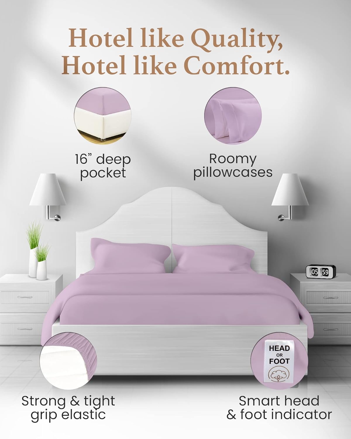 4 Pc Lavender Full Size Bed Sheets Set, Egyptian Cotton Sheets Full Size, Soft Comfy Double Bed Sheets Bed Set, 16" Deep Pocket Full Sheet Set - 1 Fitted Sheet, 1 Flat Sheet & 2 Pillow Case