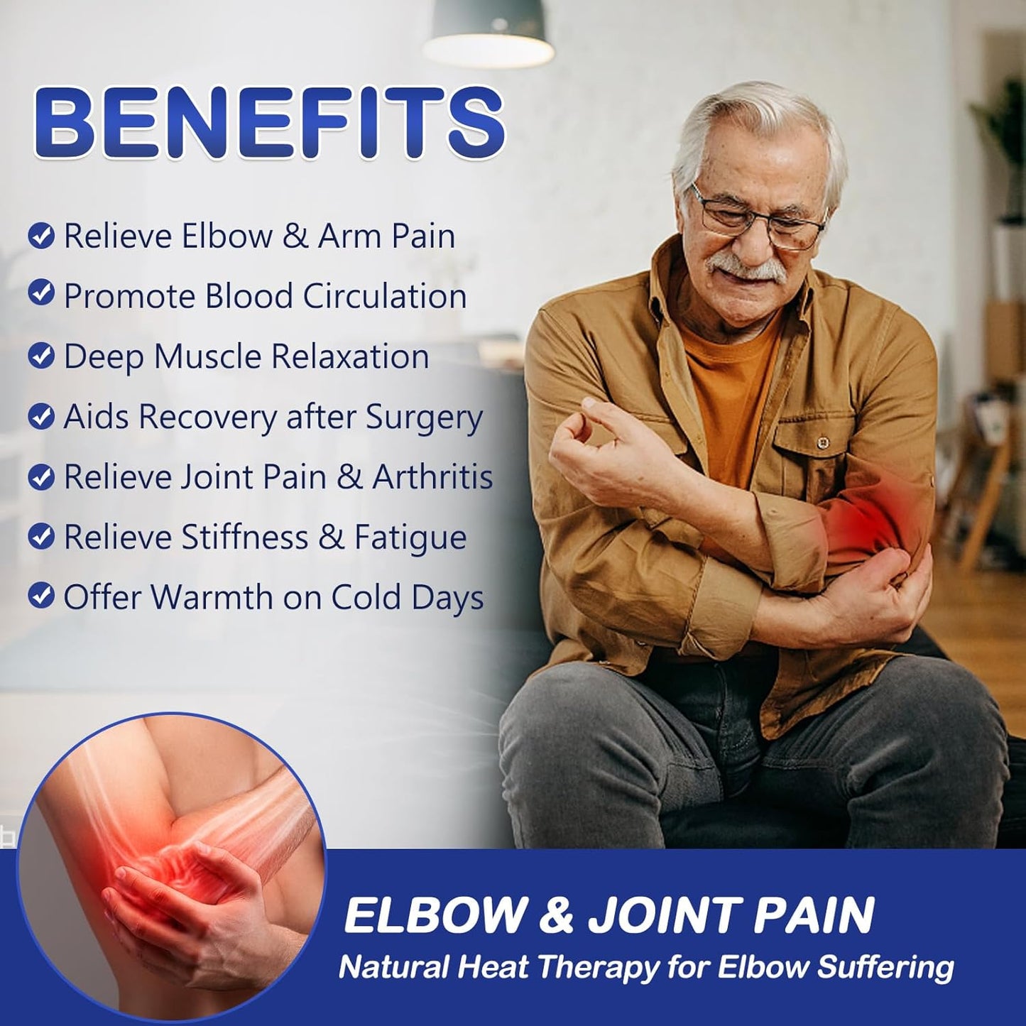 JOBYNA Elbow Heating Pad, Adjustable Tennis Elbow Pad for Men Women, 86℉-158℉ & Auto Shut Off, Arm Heat Therapy for Golfer's Elbow, Bursitis, Sprains, Strains, Tendonitis, and Arthritis