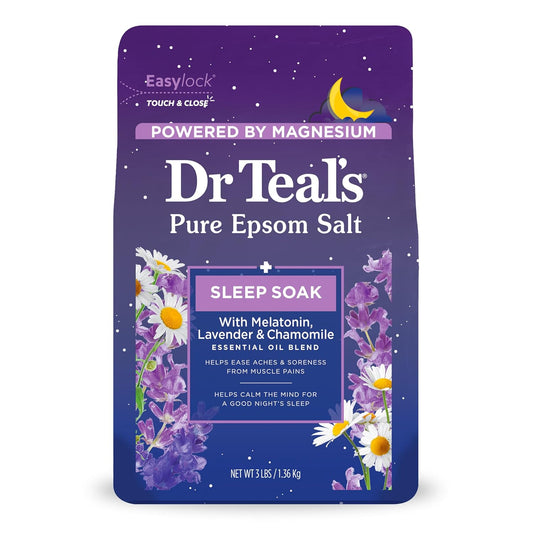 Dr Teal's Pure Epsom Salt Soak, Sleep Blend with Melatonin, Lavender & Chamomile Essential Oils, 3 lbs