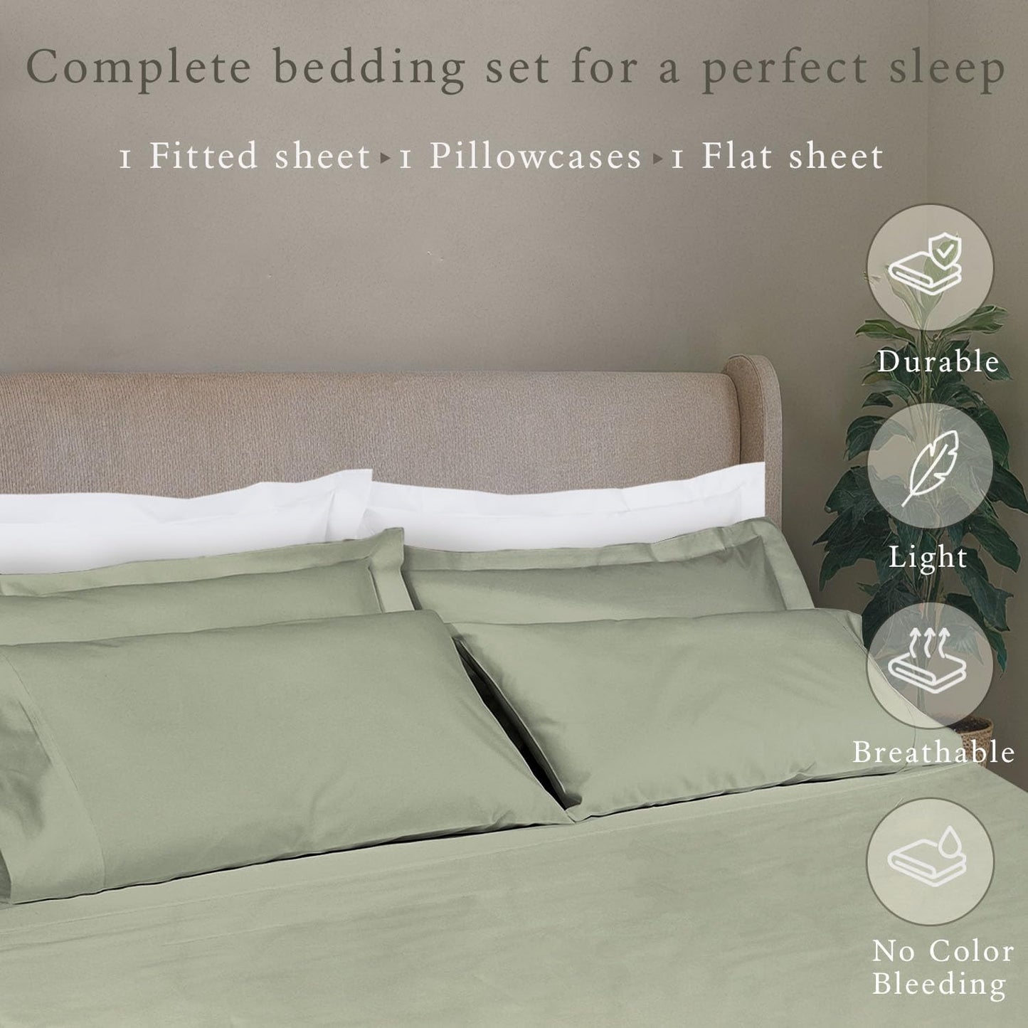 Threadmill - 5 Star Hotel Twin Sheet Set 100% Cotton Sheets, 500 Thread Count, Deep Pocket, Snug Fit, Soft & Crisp Best Bedding Sheets Set 3 Piece Set (Twin, Sage Green)
