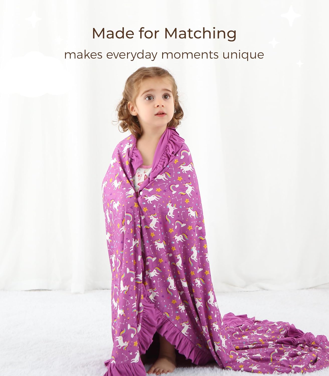 Premium Baby Blanket for Girls, Stretchy Quilt, Soft Crib Bedding for Newborn Baby and Toddler, Ruffle Nursery Blanket for Kids, Viscose Made from Bamboo 50''x50'' Purple Unicorn