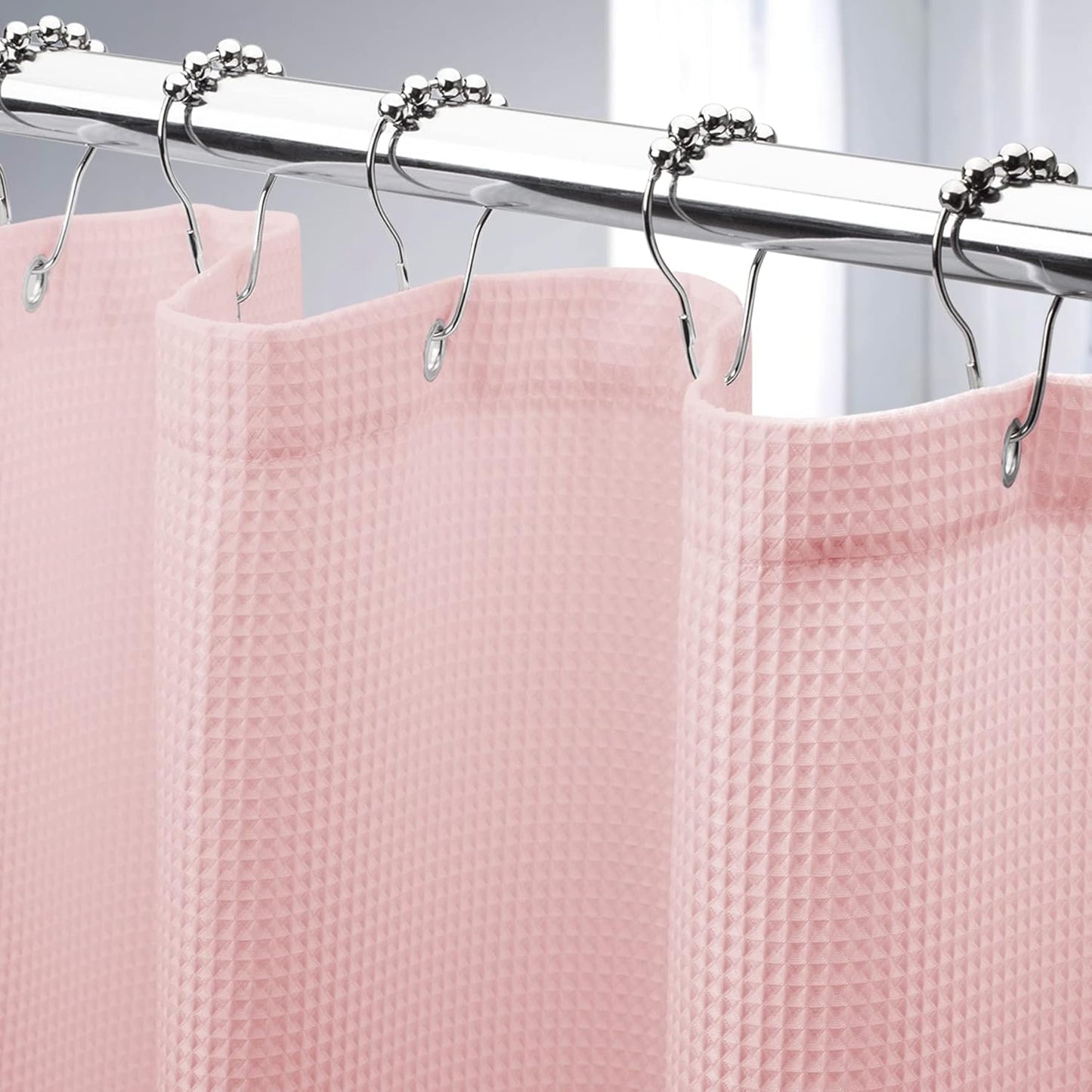 AmazerBath Waffle Shower Curtain, Blush Pink Fabric Long With Waffle Weave, Heavy Duty Hotel Quality for Bathroom, 72 x 78 Inches