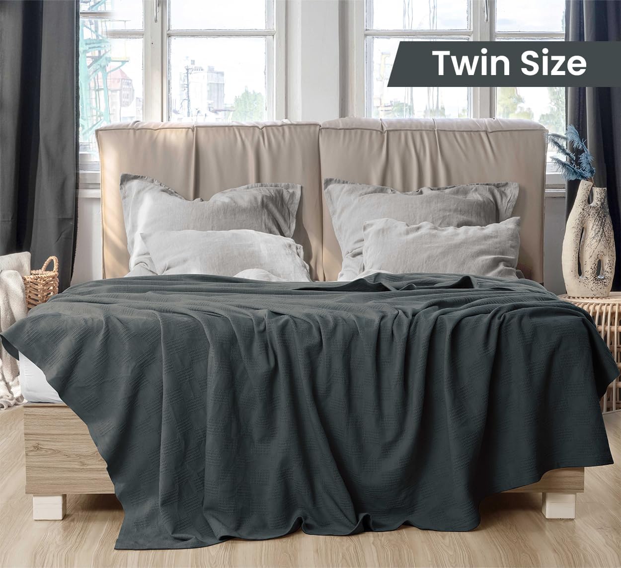 Utopia Bedding Smoke Gray 100% Cotton Blanket [Twin Size - 90x72 Inch] 350GSM Lightweight, Soft and Breathable Thermal Blanket for All Seasons (Pack of 10)