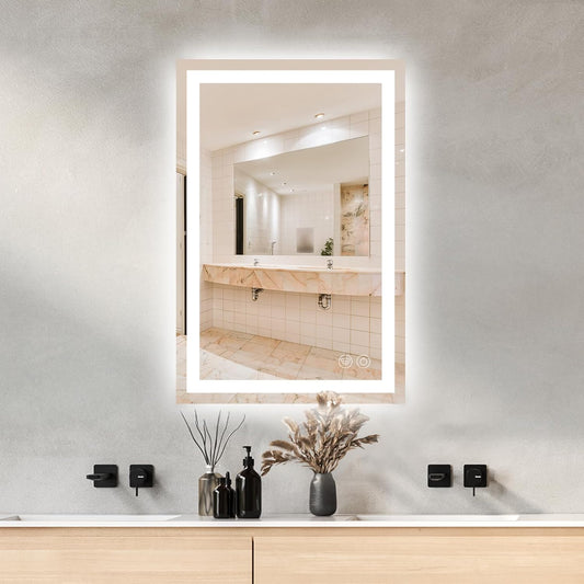 24 x 36 LED Vanity Mirror for Bathroom, Frontlit & Backlit LED Mirror for Bathroom with 3 Colour Lights, Wall Vanity Mirror with Anti-Fog, Shatterproof & Memory Function, Perfect for Modern Bathrooms