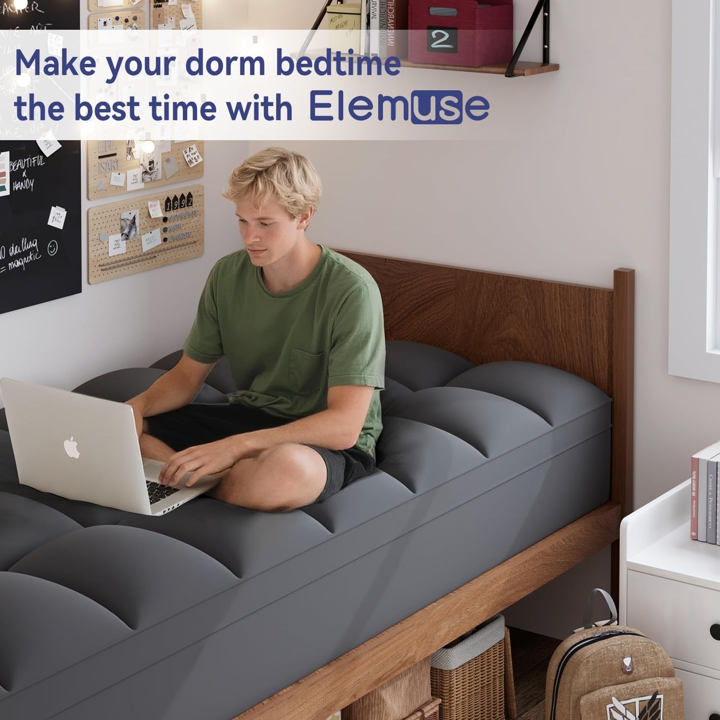 ELEMUSE Twin XL Grey Mattress Topper for College Dorm, Extra Long Twin Mattress Pad Cover for Back Pain, Plush Soft Pillowtop with Elastic Deep Pocket, Overfilled Down Alternative Filling
