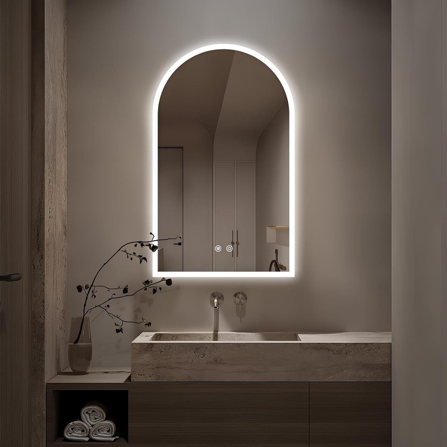 Niccy Arched LED Bathroom Mirror, 40"x24" Arch Frameless Frontlit & Backlit Mirrors for Wall, Arched Lighted Vanity Mirrors with Memory Function for Bathroom Bedroom, Defogger 3 Color, Explosion-Proof
