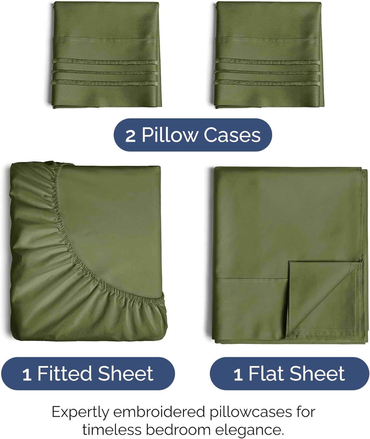 Full Size 4 Piece Sheet Set - Extra Soft, Breathable & Cooling Sheets - Hotel Luxury Durable Bed Sheets for Women & Men - Deep Pockets, Easy-Fit & Wrinkle-Free Sheets - Deep Olive Oeko-Tex Bed Sheets