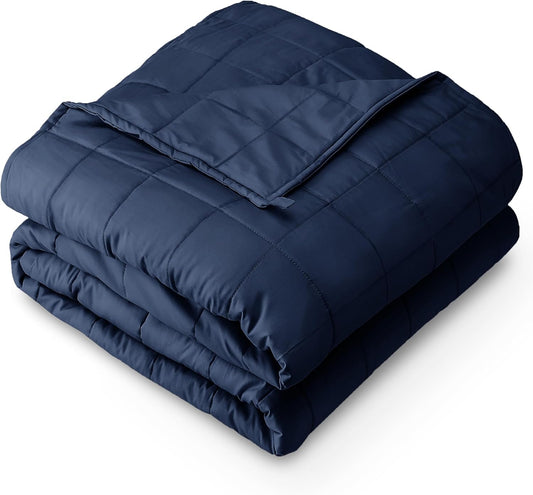 Bare Home Weighted Blanket All-Natural 100% Cotton with Nontoxic Glass Beads 80"x87" 25lbs, Dark Blue