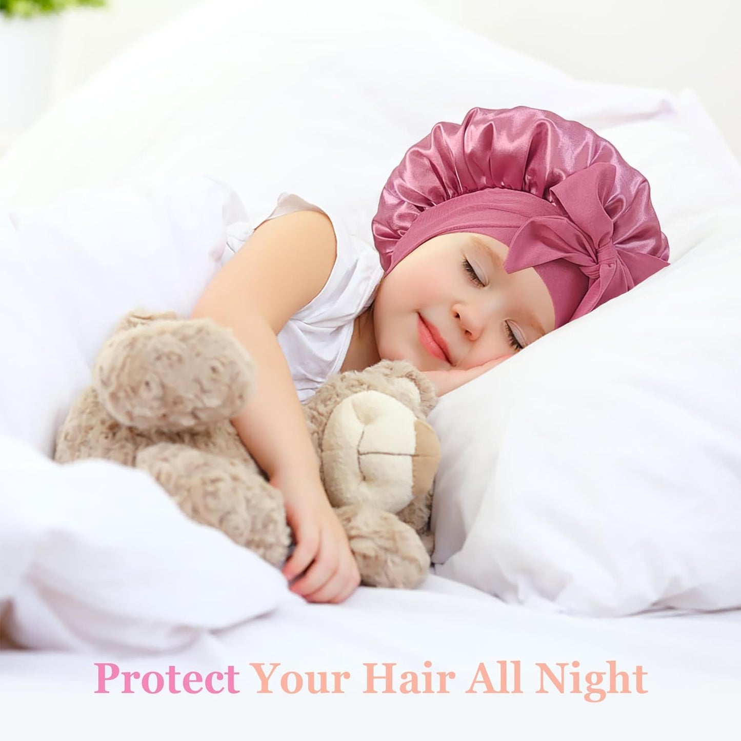 2 PCS Kids Bonnets for Girls, Silk Bonnet for Kids, Satin Bonnet for Sleeping, Baby Toddler Tie Bonnet Sleep Cap