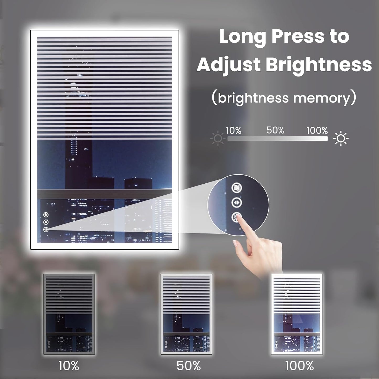 WTTY 28"X36" LED Bathroom Mirror with Black Frame, Bathroom Vanity Mirror with Lights for Wall, Front Light and Backlit, Anti-Fog, Dimmable, 3 Colors, Shatterproof, Memory, Horizontal/Vertical