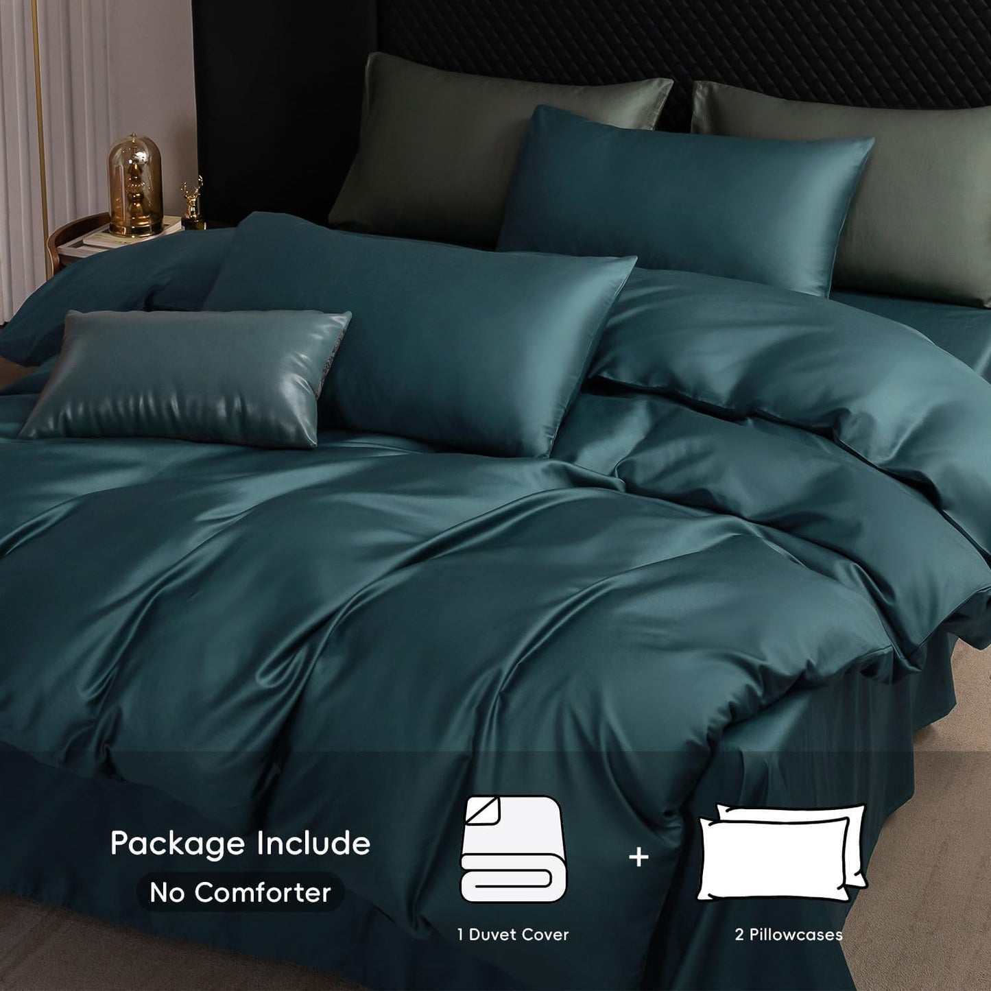 MooMee Duvet Cover Set 100% Extra Long Staple Cotton 600 Thread Count Silky Sateen Smooth Luxury Soft Breathable Durable Hotel Quality Bedding, 3 Pieces (Teal Green, Full 80"x90")