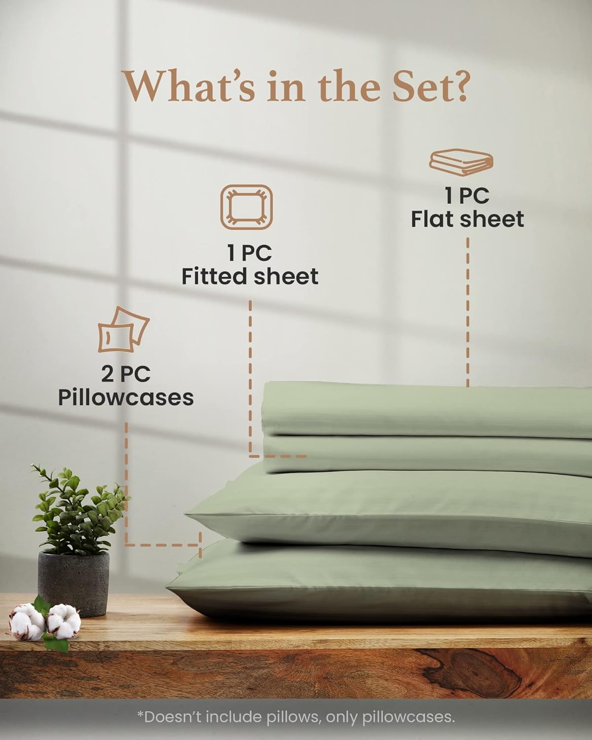 Good Sleep Bedding Sage Full Size Bed Set 4 Pc - Egyptian Cotton Sheets, Soft Comfy Double Bed Set, 16 Inch Deep Pocket - 1 Fitted Sheet, 1 Flat Sheet & 2 Pillow Cases