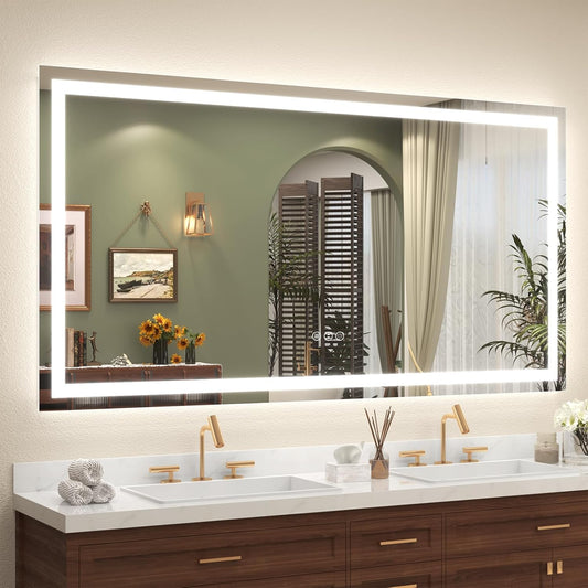 68x 36 Inch Lighted Bathroom Mirror for Wall, LED Illuminated Vanity Mirror with Lights, Dimmable, Anti-Fog, ETL Listed (Backlit and Front Lighted)