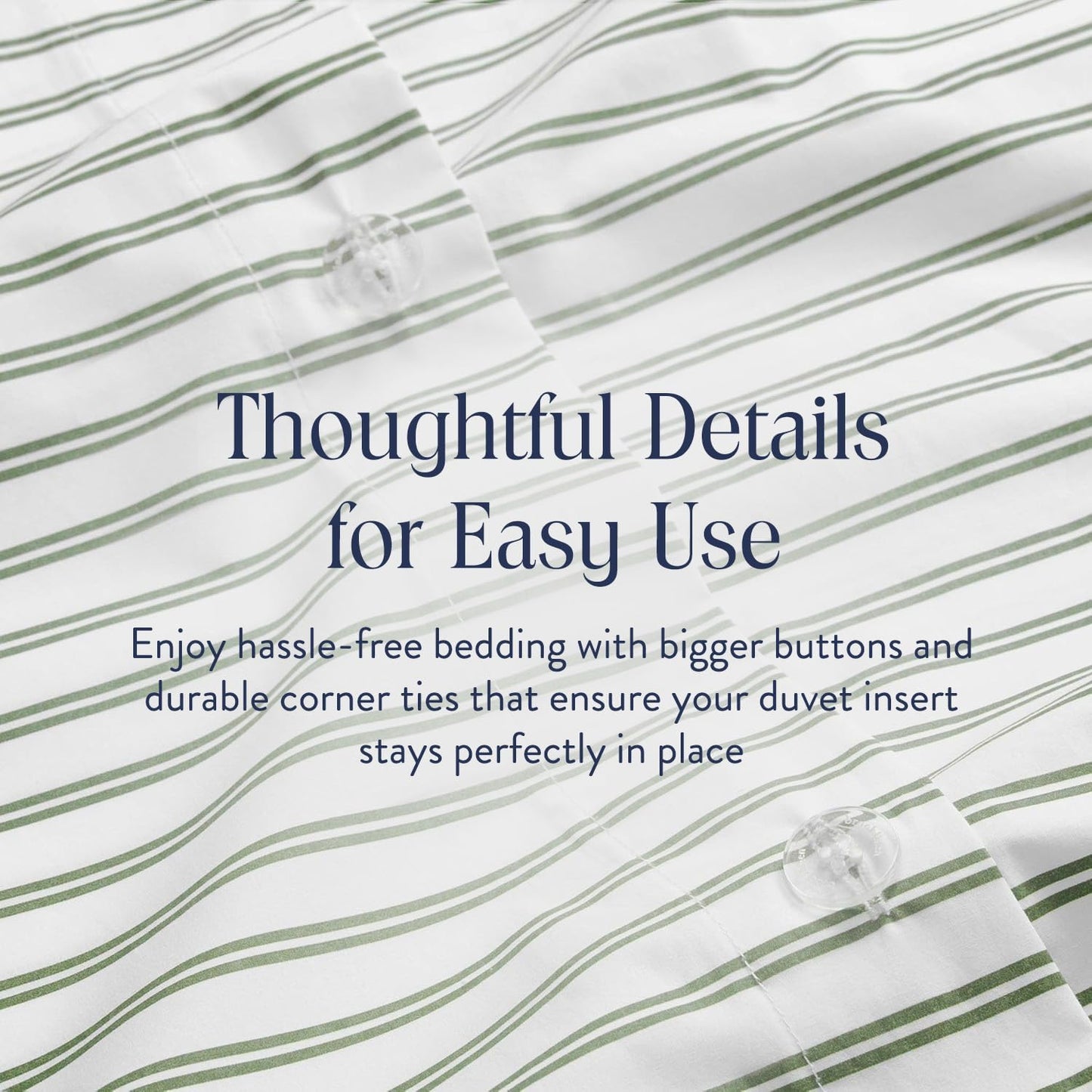 Brooklinen Luxury Sateen Duvet Cover - 100% Cotton, King/California King Size in Green Tandem Stripe with Extra-Long Corner Ties and Button Closure - Best King/Cali King Duvet Covers