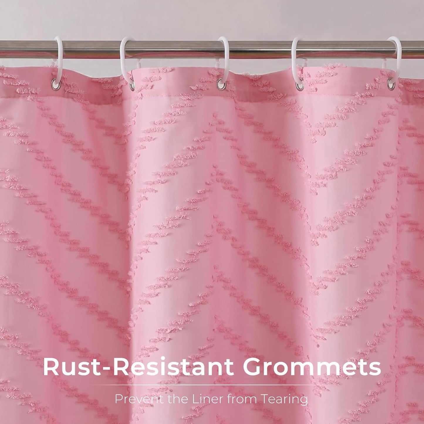 Pink Boho Shower Curtain Woven Fabric Cute Shower Curtain Textured Tufted Chevron Striped Minimalist 72 x 84 Bathroom Shower Curtains