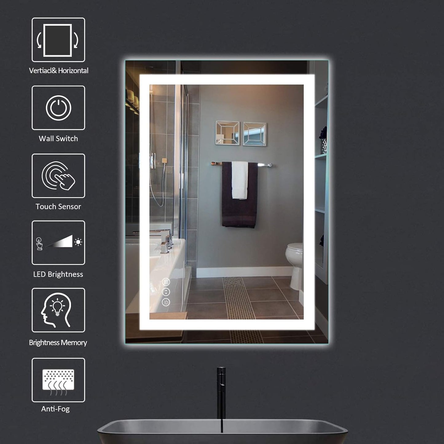 Amorho 24"X32" LED Bathroom Mirror with Lights, Front Lit and Backlight, Stepless Dimmable, Anti-Fog, Shatter-Proof Tempered Glass, Memory, 3 Colors Lighting Bathroom Mirrors for Vanity