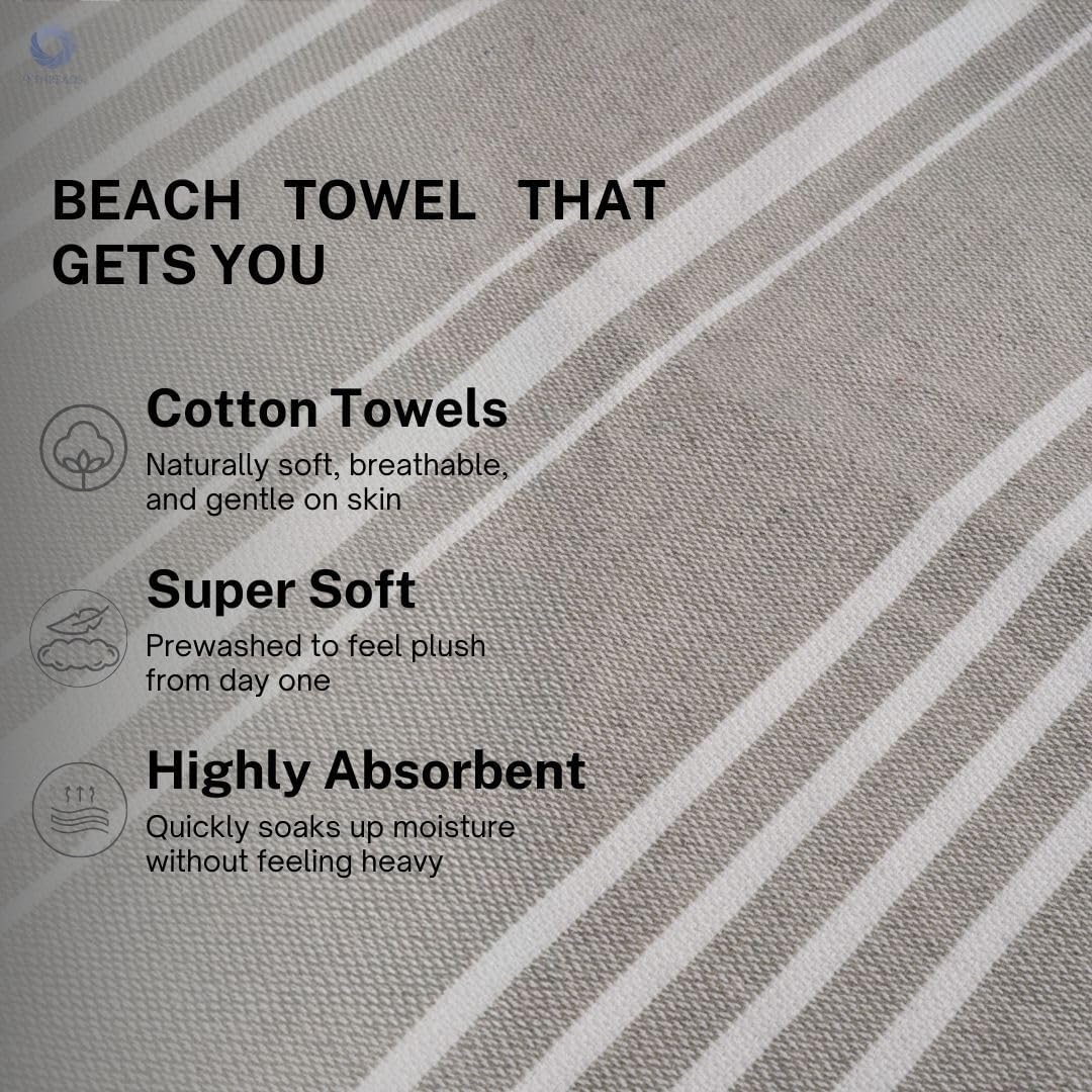 Cotton Turkish Beach Towel with Towels Oversized 36"x72" Pool Absorbent Extra Large Quick Dry Sand Travel Towel (Silver Mist, 4 Pack)