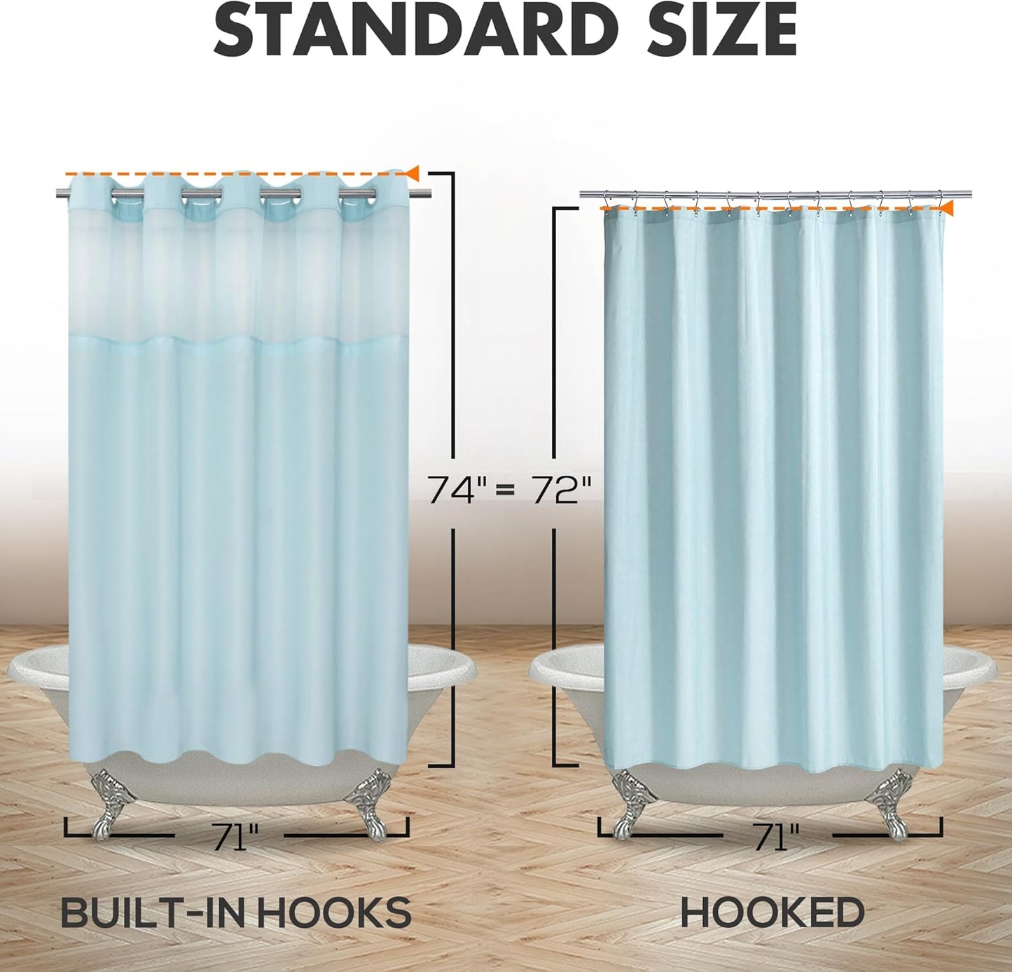 No Hook Slub Textured Shower Curtain with Snap-in PEVA Liner Set - 71" x 74"(72"), Hotel Style with See Through Top Window, Machine Washable & Water Repellent, Blue, 71x74