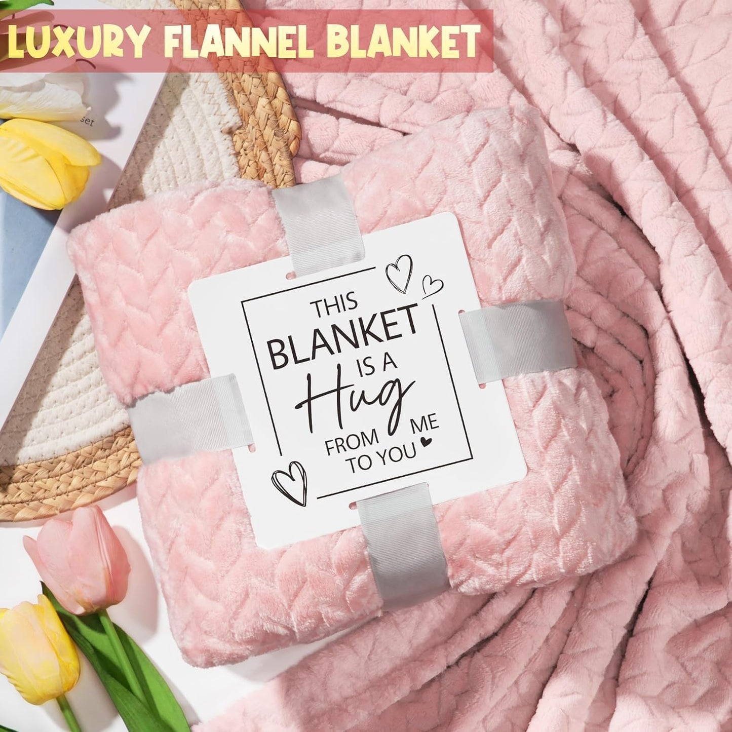 Birthday Gifts for Women Self Care Gifts Get Well Soon Basket Rose Relaxing Spa Gift Care Package Luxurious Flannel Blanket Unique Christmas Gift for Mom Her Friend Sister Wife Grandma