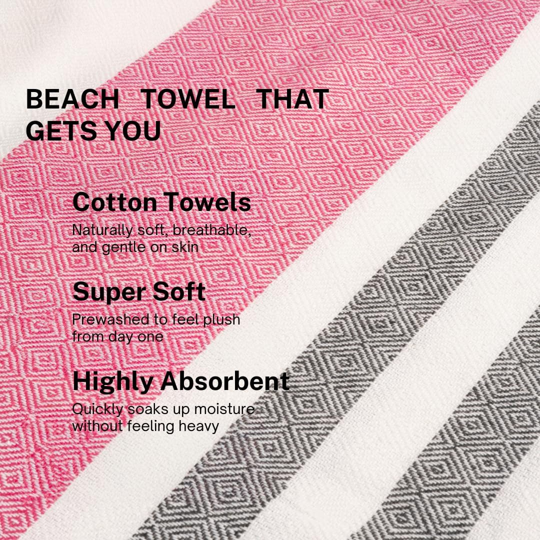 Cotton Turkish Beach Towel with Towels Oversized 36"x72" Pool Absorbent Extra Large Quick Dry Sand Travel Towel (Rosé Obsidian, 4 Pack)