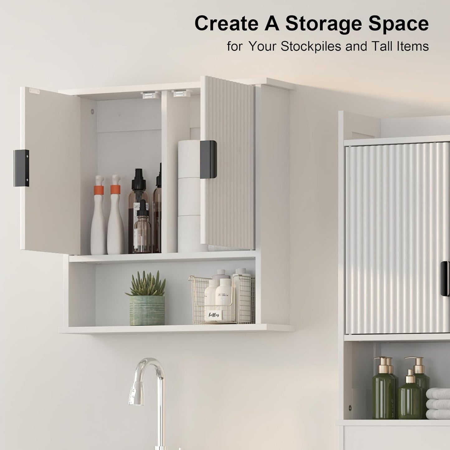 Bathroom Wall Cabinet,Farmhouse Medicine Cabinet for Bathroom with 2 Doors,Wall Mounted Medicine Cabinets Over Toilet Storage Cabinet for Laundry Room/Kitchen/Living Room,White,23 x 24