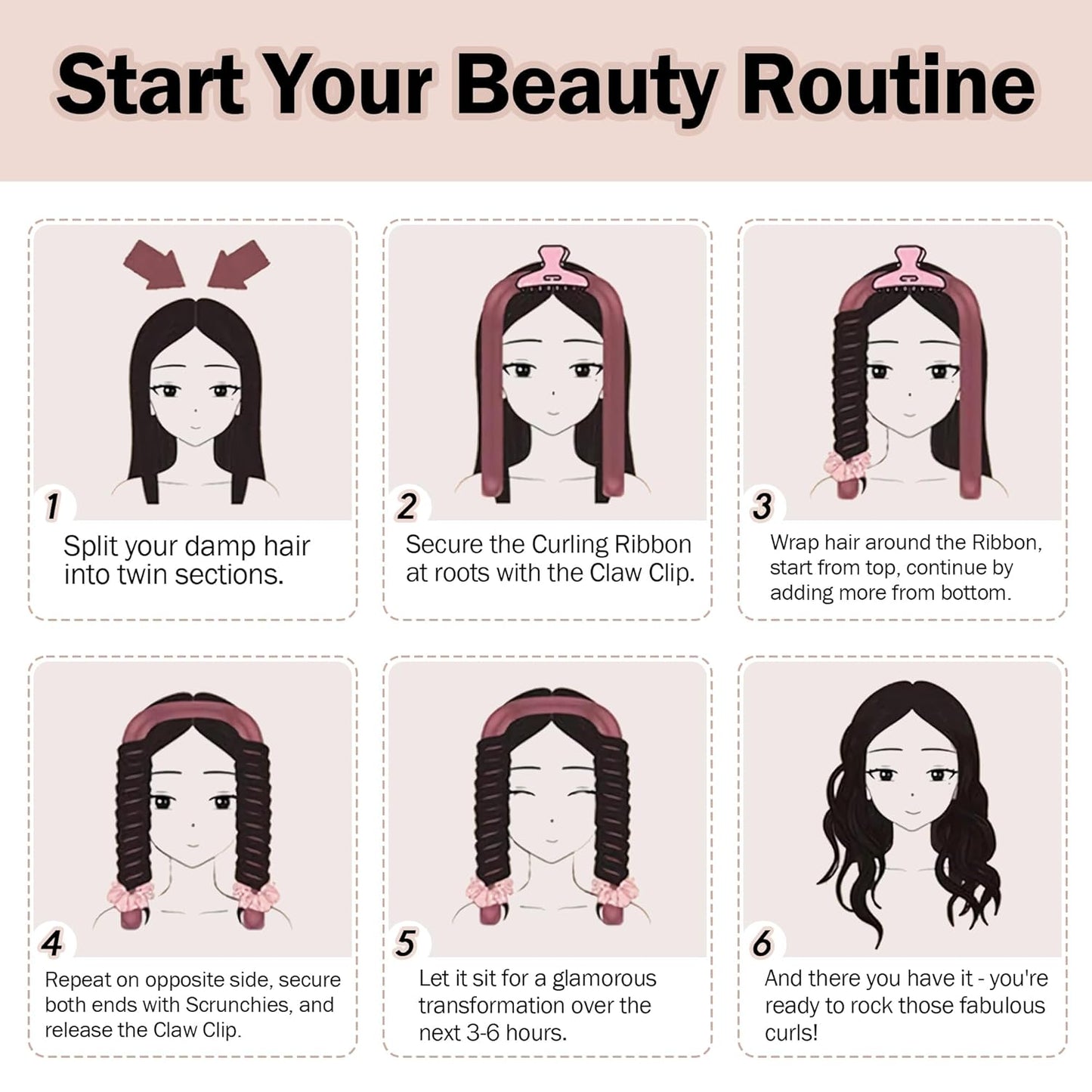 Heatless Hair Curler,Blowout Heatless Curls Overnight,No Heat Curling Rod Set with Satin Bonnet for Sleep in,Cream