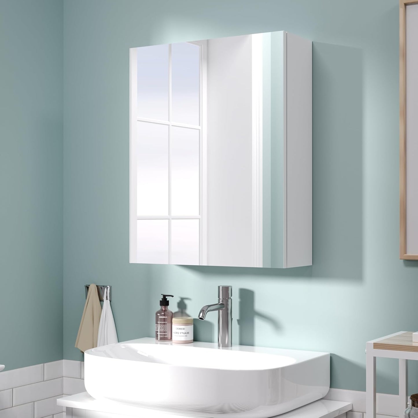 20x16 inch Bathroom Wall Cabinet, Saver Storage Cabinet, Medicine Cabinet with 1 Door and Adjustable Shelves, White（Assembly Required）