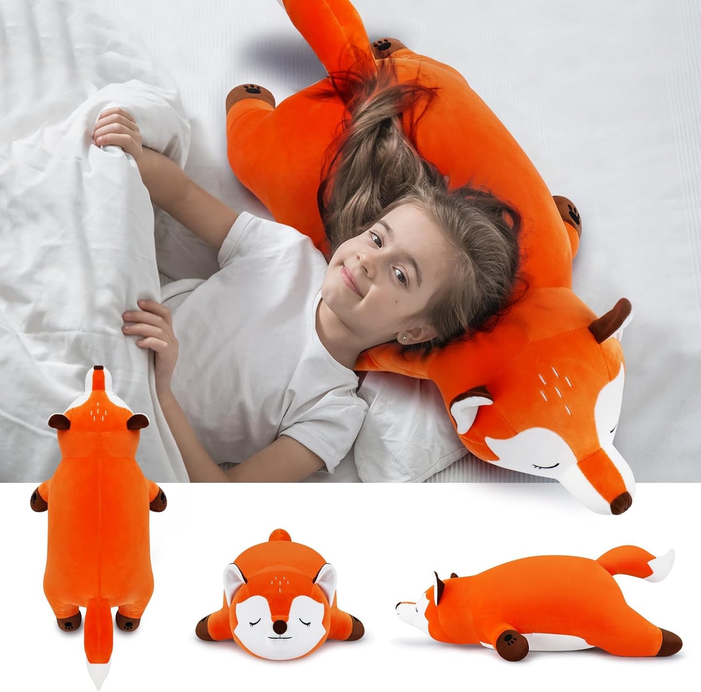 30'' Giant Foxy Plush Stuffed Animal- Fox Plush Pillow, Orange Fox Plushies, Large Sleeping Fox Plush Toy, Cute Hugging Plush Pillow, Room Decor Christmas Birthday Gifts for Kids Girls Boys