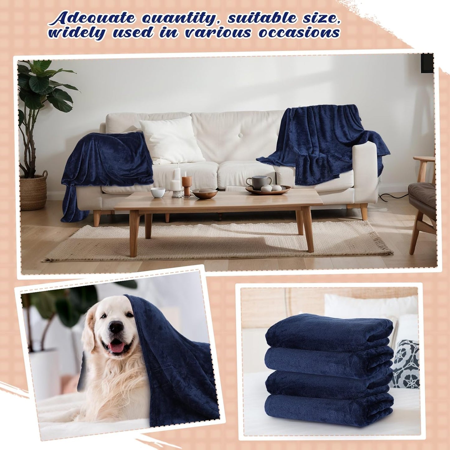 18 Pieces Fleece Blankets Bulk for Wedding 50 x 60 Inch Soft Lightweight Flannel Throw Blankets Bulk for Wedding Guests Home Outdoor Couch Sofa Bed Gifts(Dark Blue)