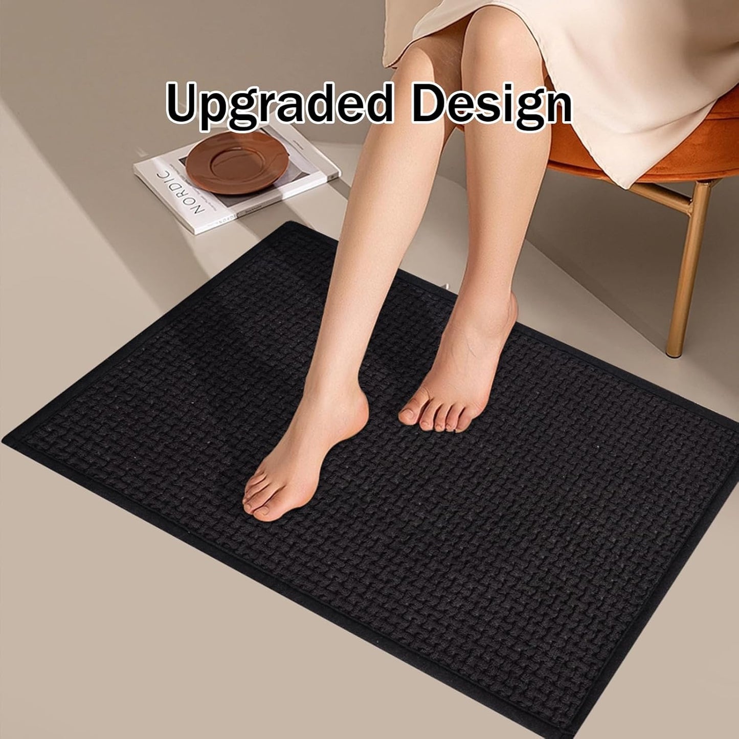 Bathroom Rugs Non Slip Washable, Super Absorbent Thin Bath Mat for Small Quick Dry Low Pile Bathroom Rug, (Black, 24″x16″)