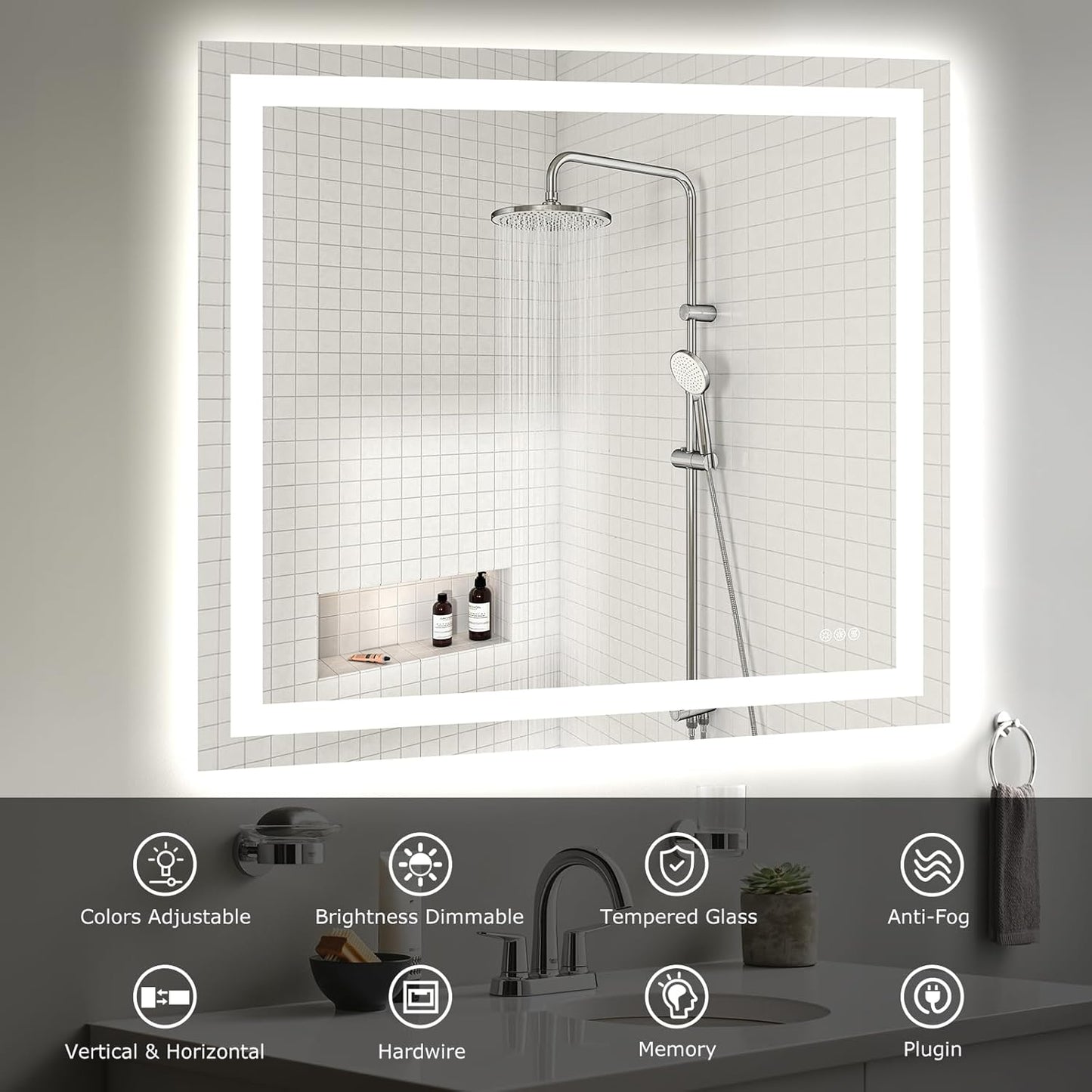 40X36 LED Bathroom Mirror with Lights, Anti-Fog, Dimmable, Backlit + Front Lit, Smart Bathroom Vanity Mirror, Memory Function, Shatterproof, Tempered Glass (Horizontal/Vertical)