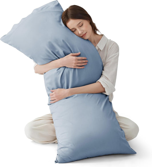 Bedsure Body Pillow Cover, Cooling Body Pillow Pillowcase for Hot Sleepers, Rayon Derived from Bamboo, Breathable & Silky Soft Long Pillow Case Cover with Envelope Closure, Grey Blue, 20x54 Inches