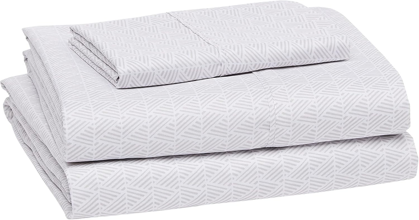 Amazon Basics Lightweight Super Soft Easy Care Wrinkle Free Microfiber 3 Piece Bed Sheet Set with 14-Inch Deep Pockets, Twin, Gray Crosshatch, Printed, Kids, Men & Women Bedding