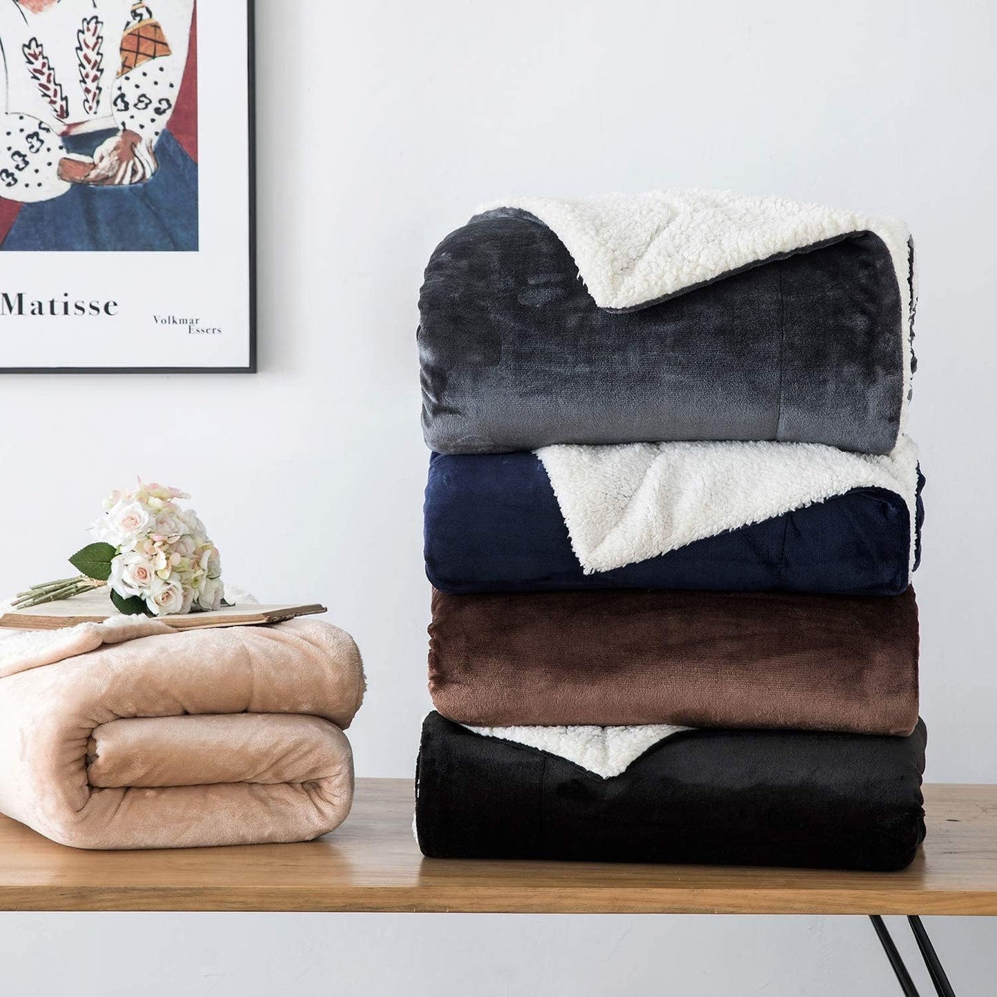 IR Imperial Rooms Coffee Sherpa Fleece Throw Blanket for Bed - Wholesale Bulk Pack of 16 Sherpa Blankets - Soft Fluffy Throw Blankets for Hotels, Guest Bedroom, 50x60 Inches