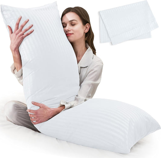 ELNIDO QUEEN Body Pillow for Adults - with White Stripe Cover, Full Body Pillow Insert for Side Sleeper, Long Bed Pillow for Sleeping(20 x 54 Inch)