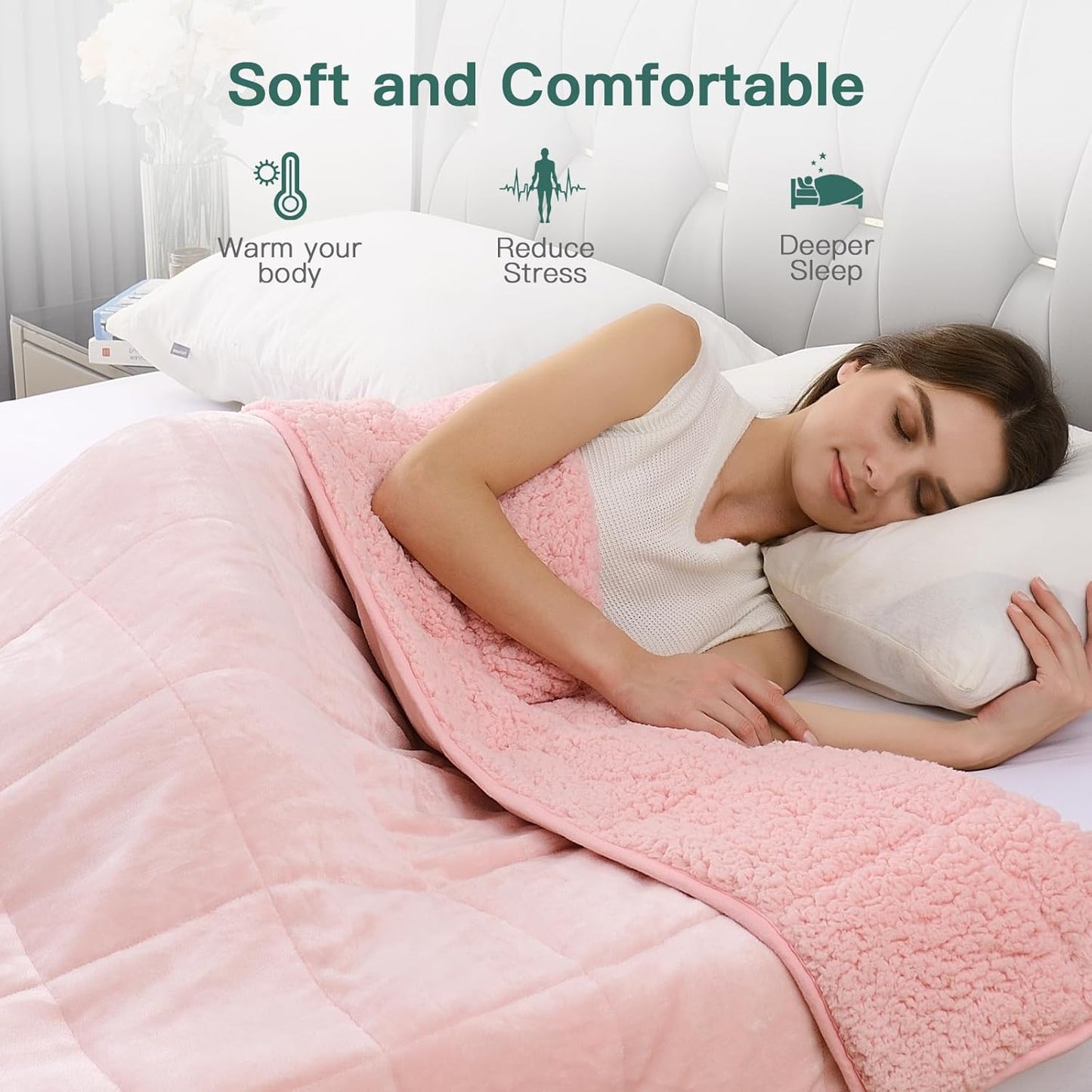 Lofus Weighted Blanket for Adults(15 lbs, 60" x 80"), Queen Size Heavy Blanket Machine Washable, Soft Weighted Blankets for Stress Relief and Sleep Promotion-Pink