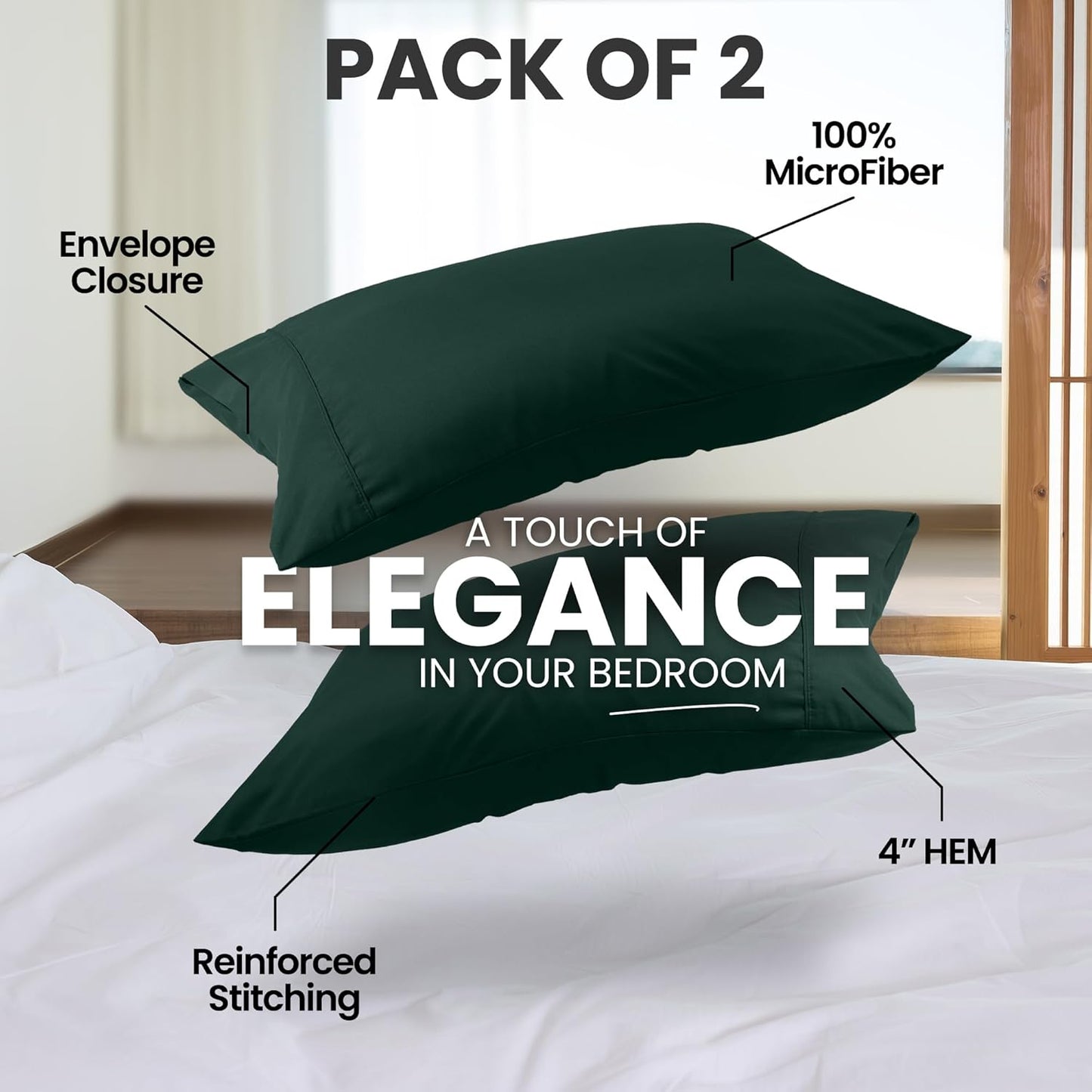 Pillow Covers by Utopia Bedding - King Size 2-Pack – Soft Brushed Microfiber – Perfect for Hospitals, Hotels, Guest Rooms – Oeko-TEX Certified, 20x40 Inches (Emerald)