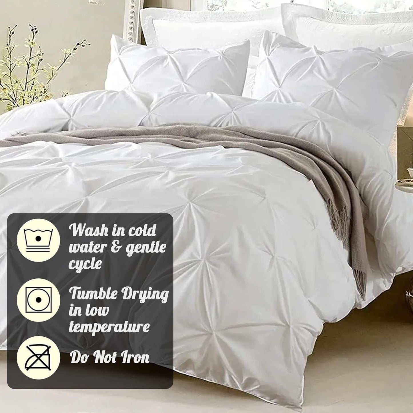 White Duvet Cover Queen Full Size Pinch Pleated 800 Thread Count 100% Egyptian Cotton Long Staple Quilt Cover Silky Soft, Breathable with Hidden Zipper Closure and 7 Corner Ties 1 Piece Duvet Cover