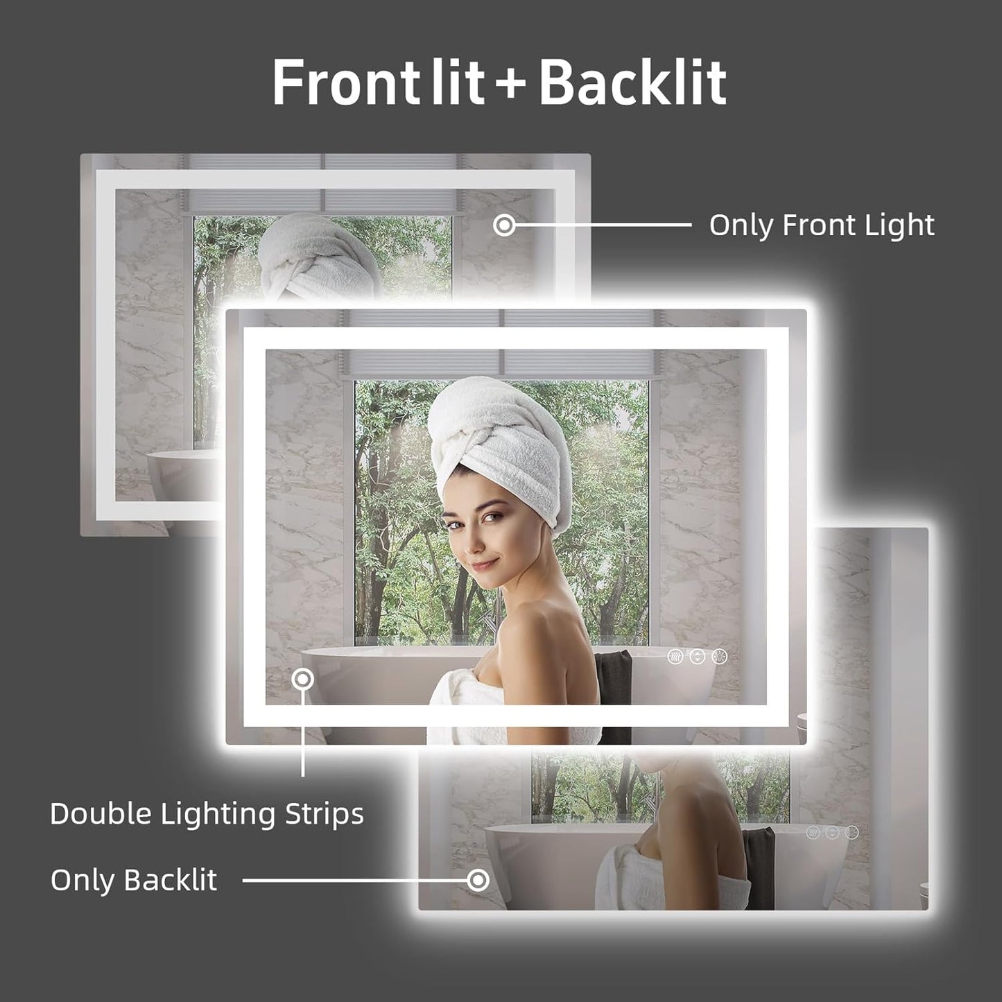 36"x 28" LED Bathroom Mirror with Lights, Anti-Fog, Dimmable, 3 Colors Front and Backlit LED Mirror for Bathroom, Lighted Bathroom Vanity Mirror for Wall Mounted Horizontal/Vertical