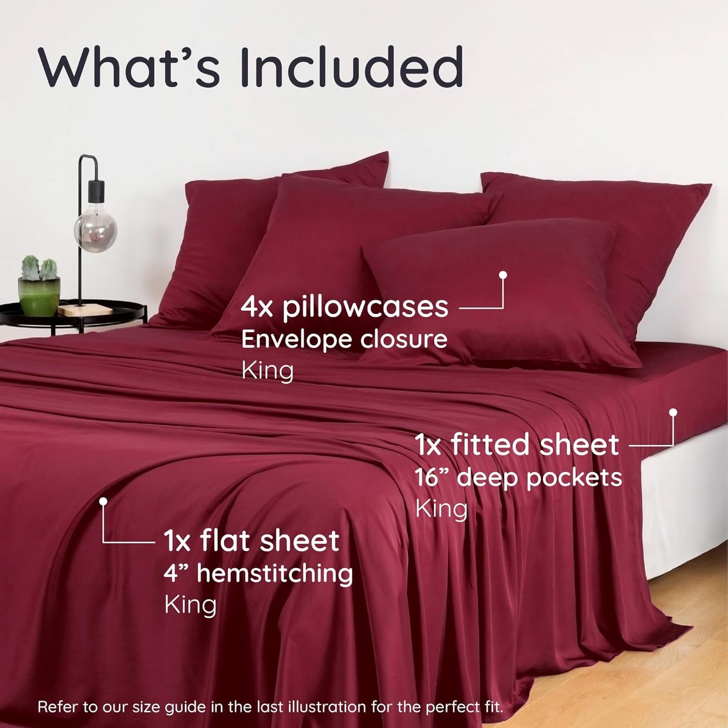 Bambaw 100% Viscose Derived from Bamboo Sheets King Set – 6pcs Set of Cooling Sheets King Size Deep Pocket, Fits Up to 16'' with Elastic Corner Straps, Ultra Soft Bed Sheets King (Burgundy)