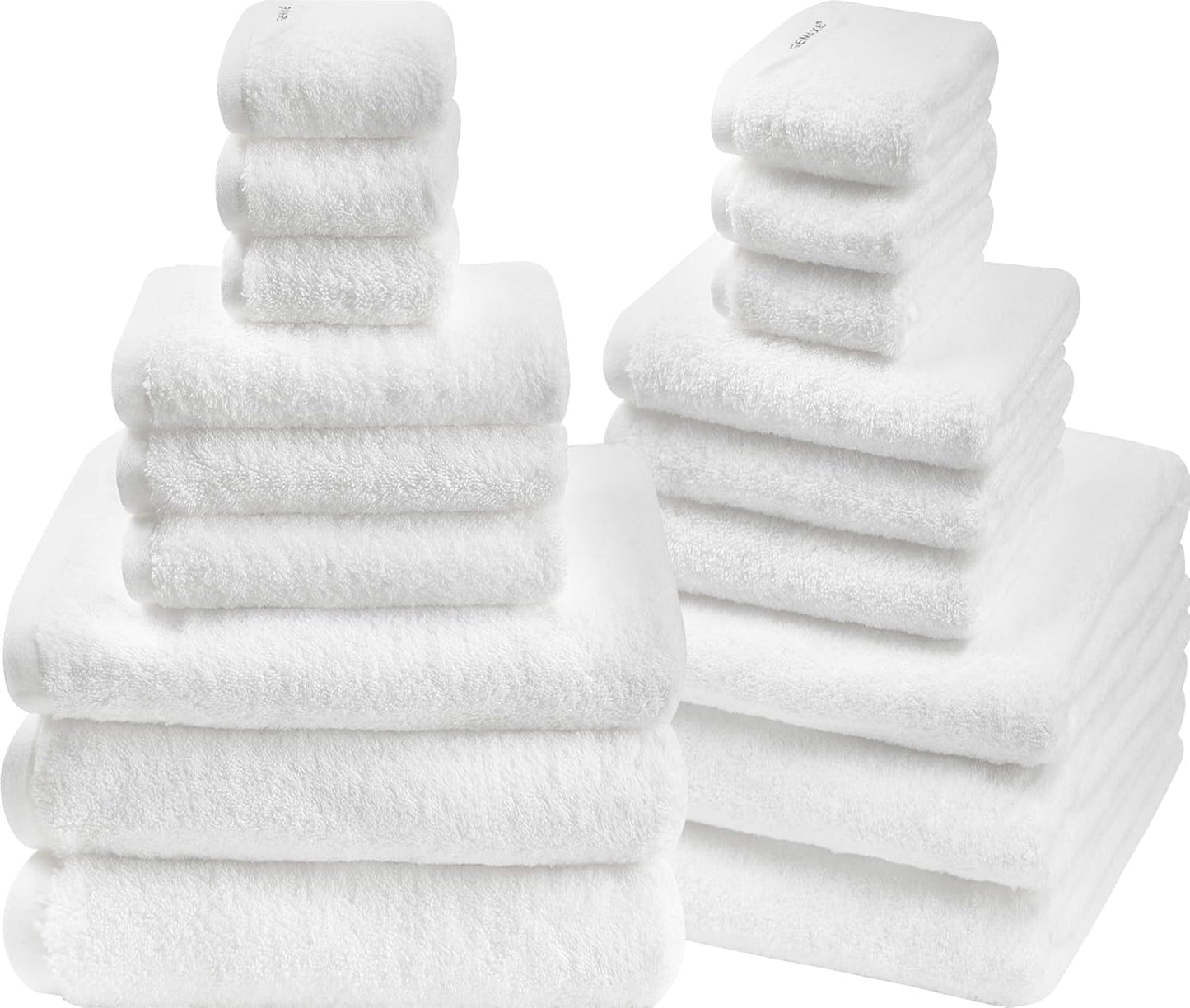 SEMAXE 18-Pack Bath Towel Set Include 6 Bath Towels, 6 Hand Towels, 6 Wash Cloths, 100% Cotton Bathroom Towels with Hanging Loops and Nano-Bio Lifecycle Labels, Soft and Absorbent Towel, White