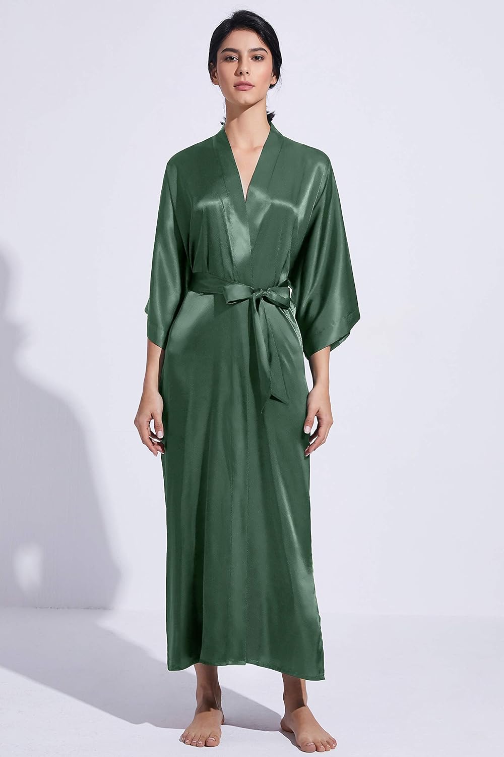 PRODESIGN Satin Kimono Robe Women Long Silky Kimono Bathrobe Sleepwear Wedding Bridesmaid Robe