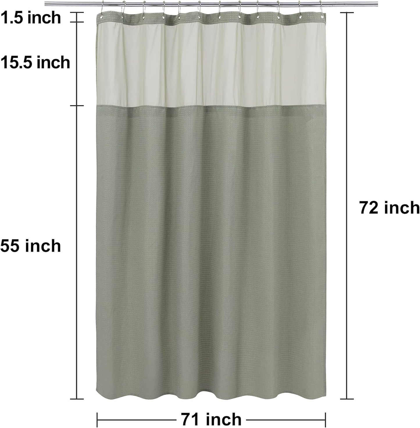 N&Y HOME Waffle Weave Shower Curtain with Snap-in Fabric Liner & Hooks Set - Hotel Style, Waterproof & Washable, Heavyweight Fabric & Mesh Top Window - 71x72, Sage Green