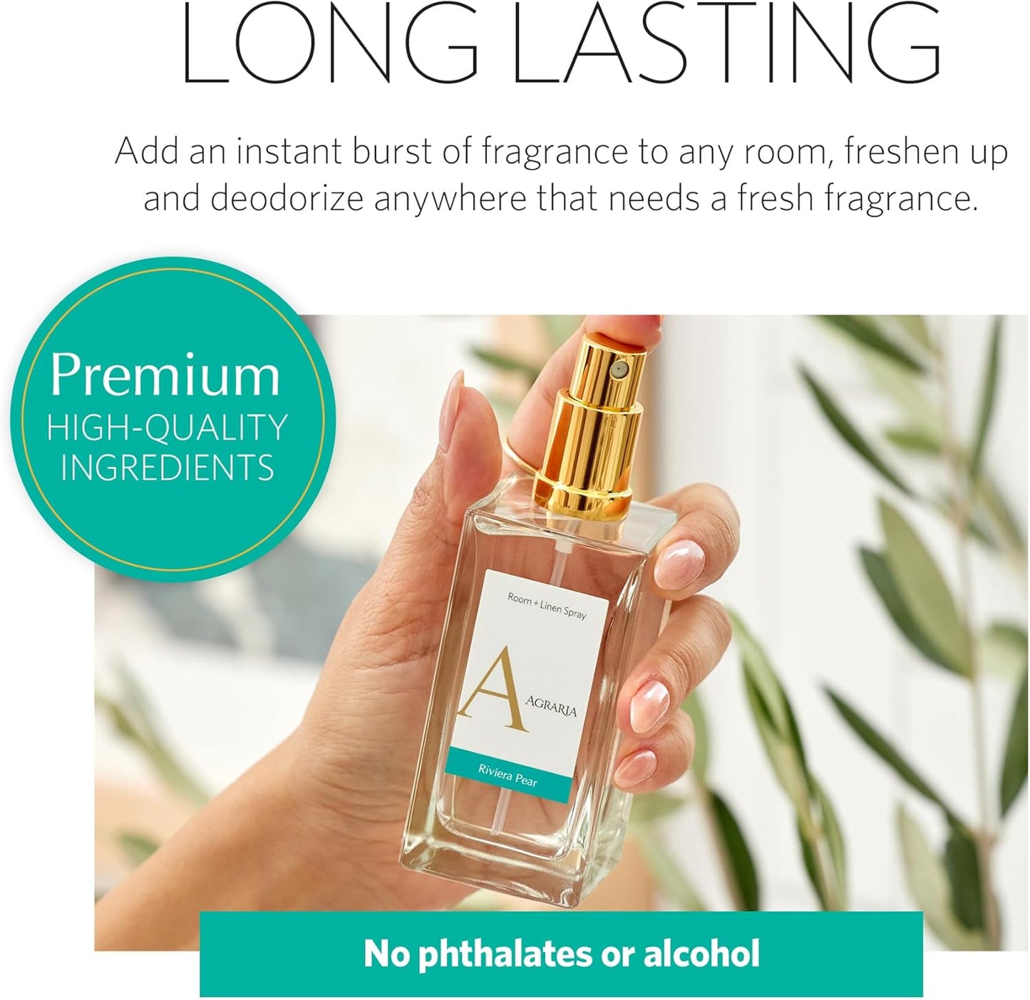 AGRARIA Room and Linen Spray, Luxury Room Fragrance for Clothes, Bed, and More, Essential Perfume Grade Oils Infused Linen Fresh Spray