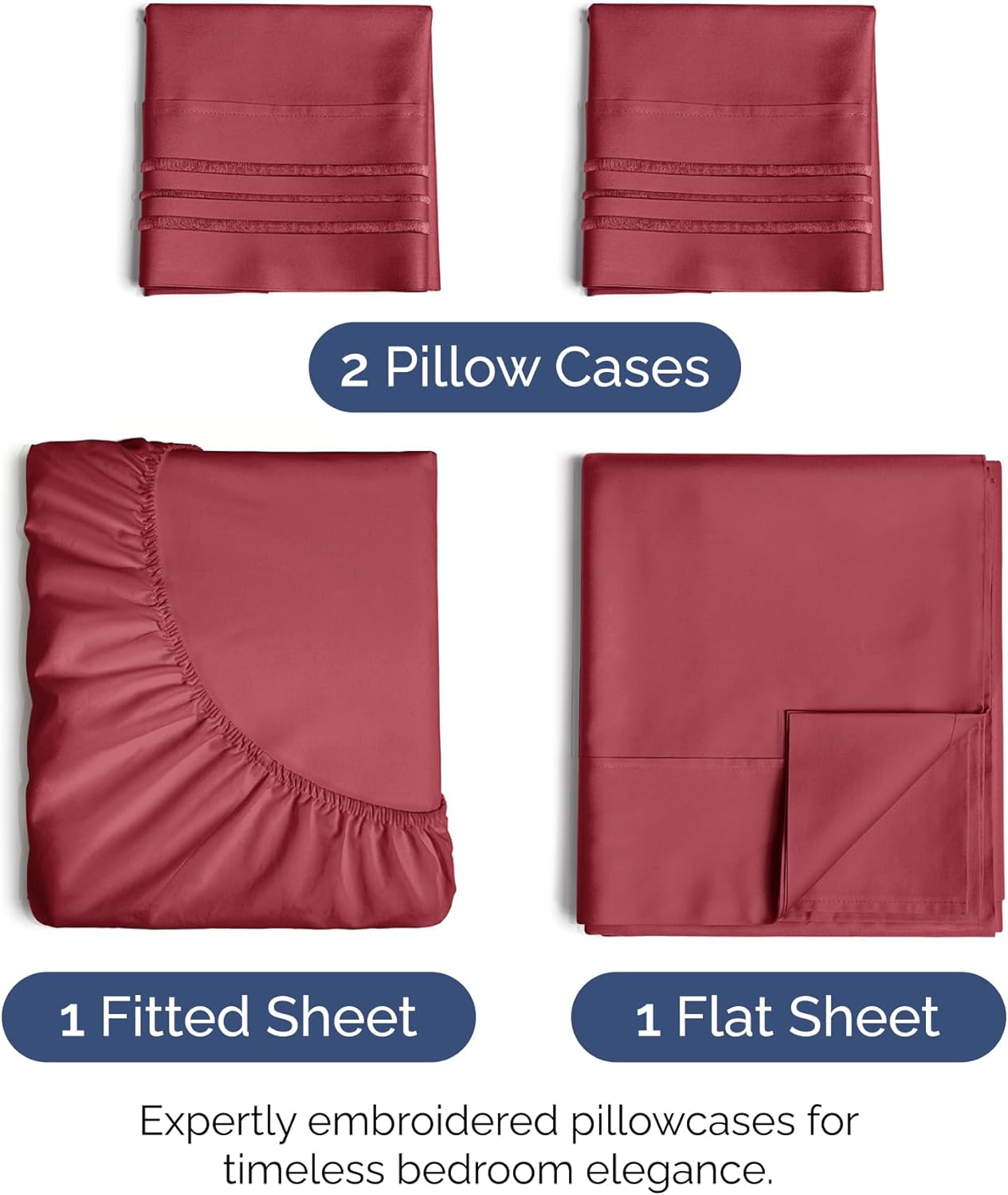 Full Size 4 Piece Sheet Set - Extra Soft, Breathable And Cooling Sheets - Hotel Luxury Durable Bed Sheets for Women & Men - Deep Pockets, Easy-Fit & Wrinkle-Free Sheets - Berry Oeko-Tex Bed Sheet Set