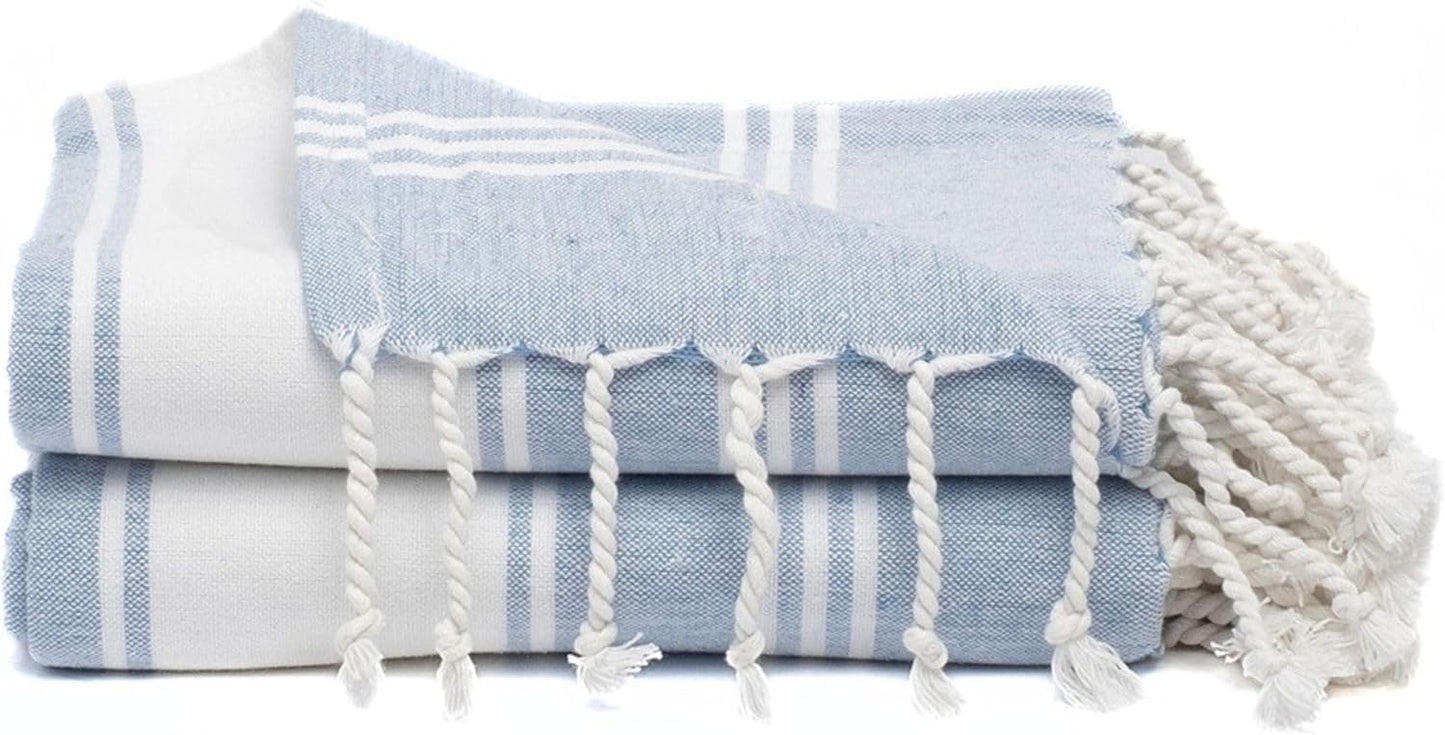 Cotton Turkish Beach Towel Towels Oversized 36"x72" Pool Absorbent Extra Large Quick Dry Sand Travel Towel (Sky Blue, 2 Pack)