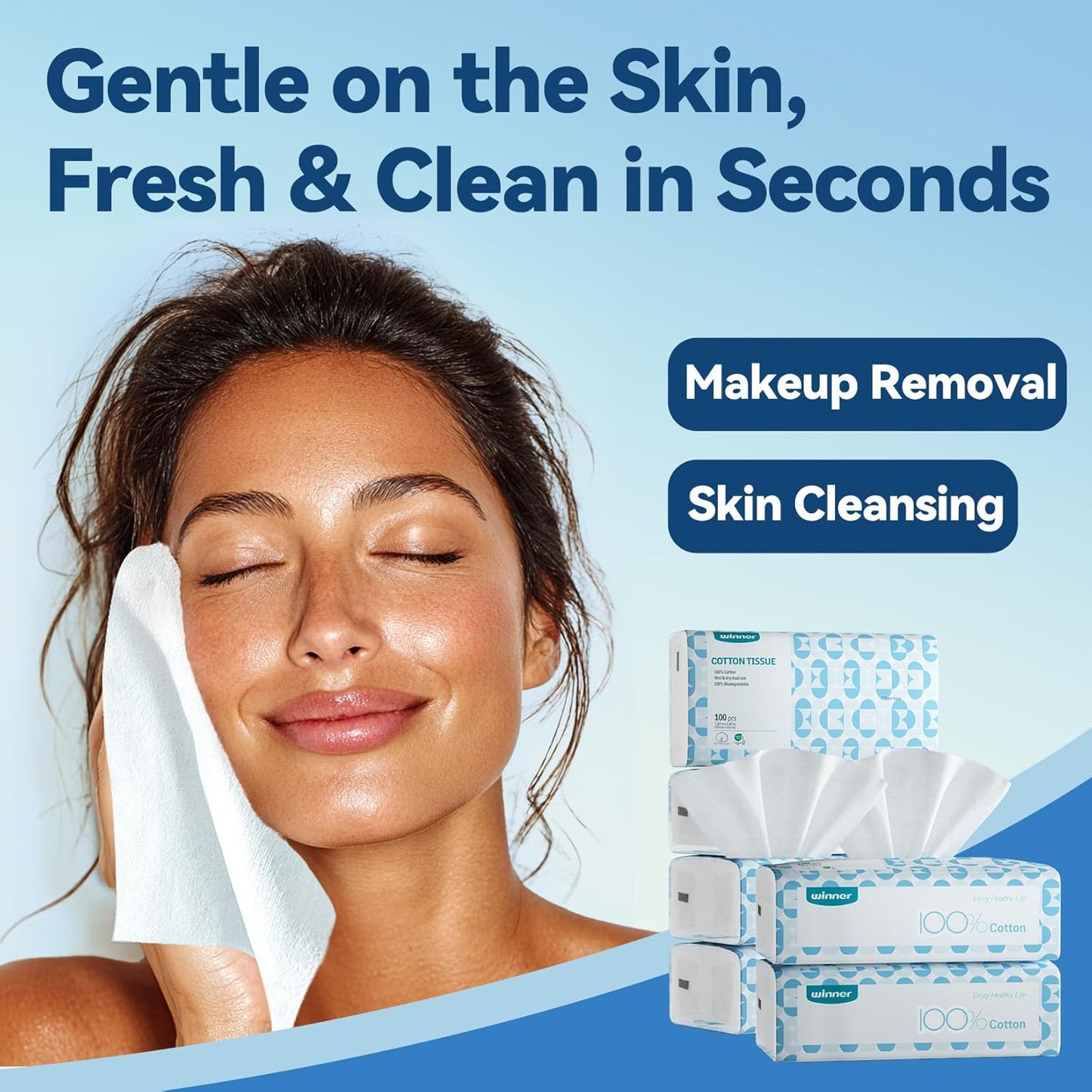 Winner Soft Face Towels, 100% USDA Biobased Facial Towels, 2 Packs per Case, 6 Bags per Pack (12 Bags Total)