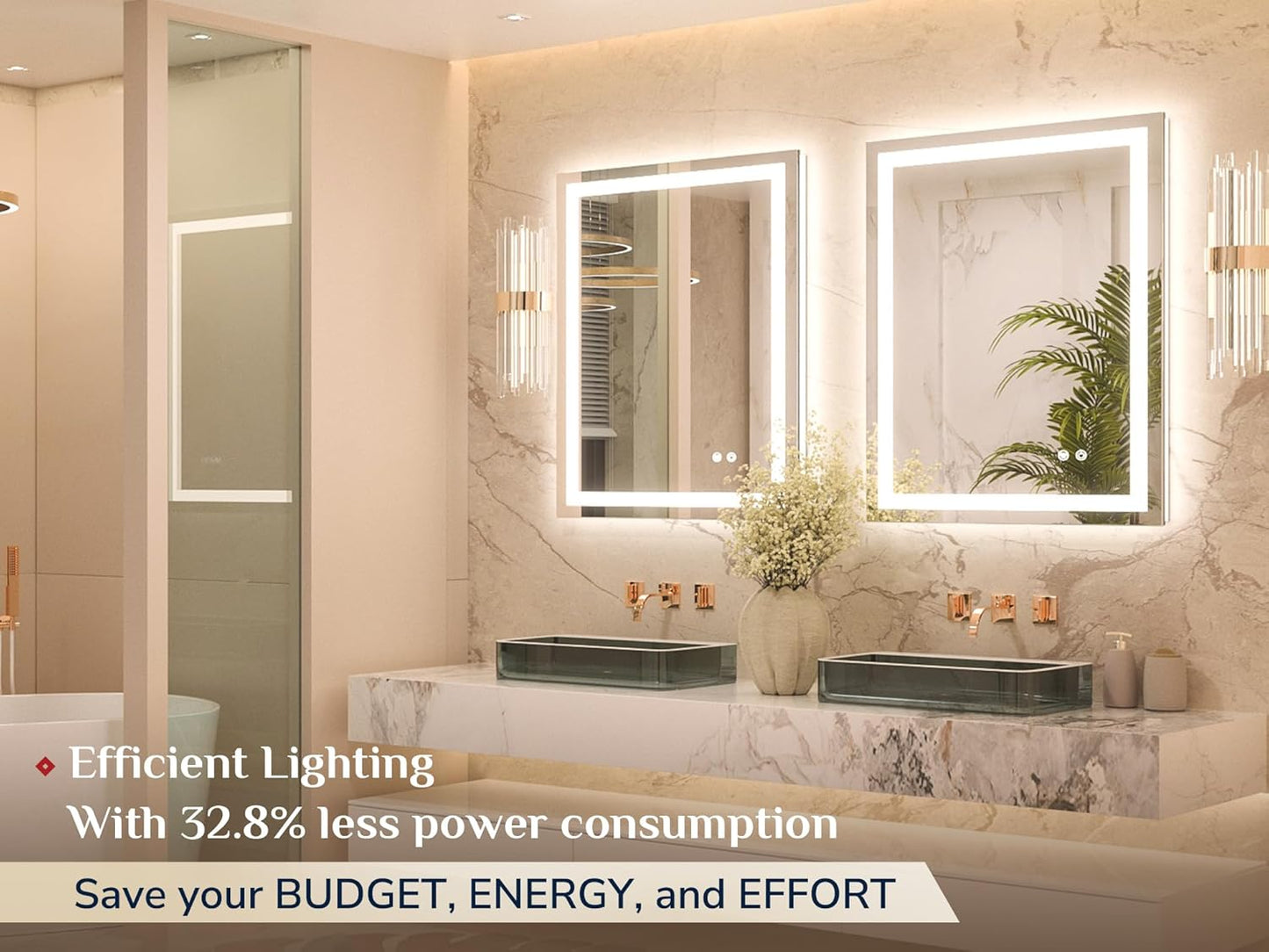 Keonjinn LED Bathroom Mirror with Lights 20 x 28 Inch, Brighter Frontlit & Backlit Vanity Mirror with 3 Color Lights, Lighted Bathroom Mirror with Anti-Fog, HD Tempered Glass, UL-Listed LED Driver